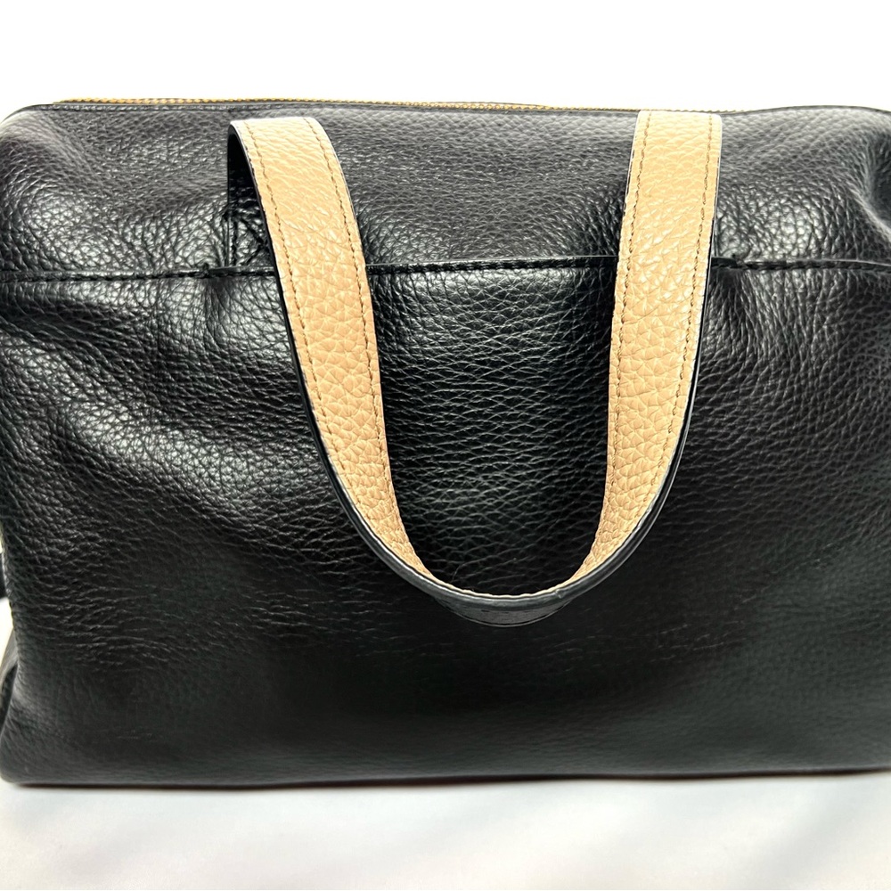 Fossil Black Pebbled Leather Satchel Bag Crossbody Top Handle Bowler Purse - Picture 7 of 13
